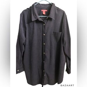 Woman’s plus size long sleeve navy blue button down shirt suedes feel 2X Fall